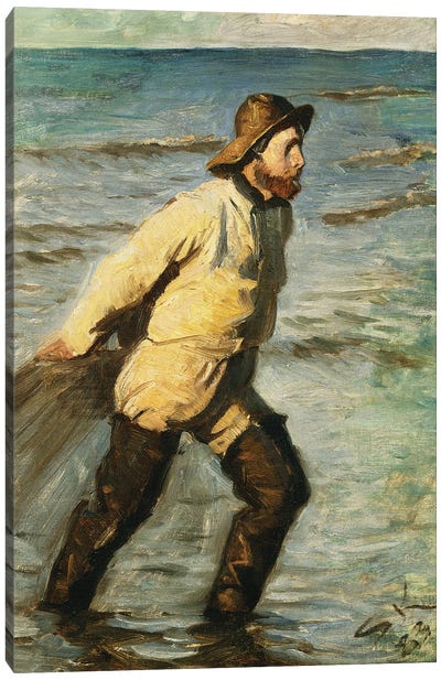 A Fisherman Hauling In His Nets, 1883 Canvas Art Print - Fishing Art