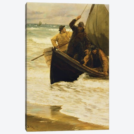 Fisherman Returning Home, Skagen, 1885 Canvas Print #BMN12085} by Peder Severin Kroyer Art Print