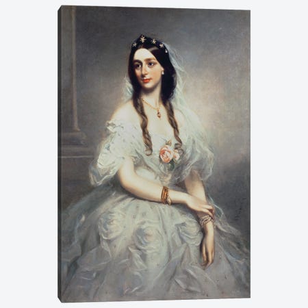 Portrait Of Mrs C.W.Stoughton , Three-Quarter Length, Wearing A White Dress Canvas Print #BMN12110} by Richard Buckner Canvas Wall Art