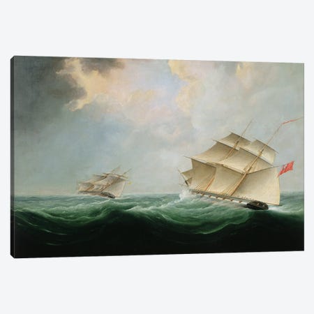 A Naval Brig Pursuing Another Brig Canvas Print #BMN12114} by Thomas Buttersworth Canvas Print