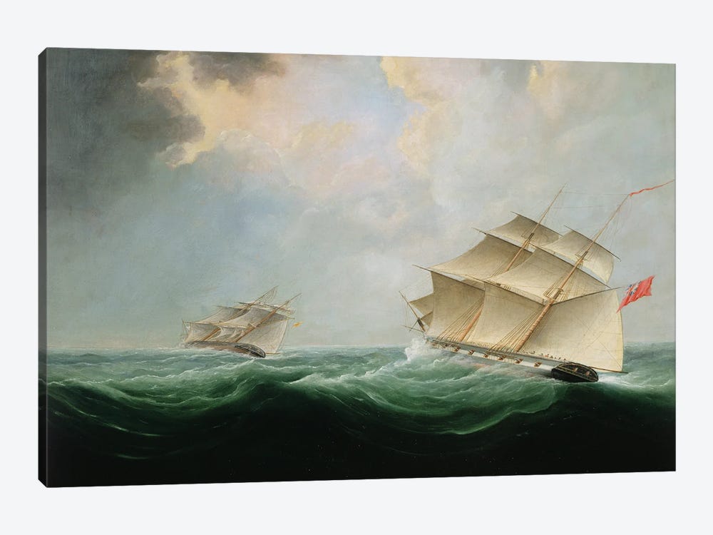 A Naval Brig Pursuing Another Brig by Thomas Buttersworth 1-piece Canvas Art