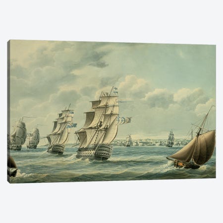 British Ships Blocking Cadiz In 1797, 1797 Canvas Print #BMN12118} by Thomas Buttersworth Canvas Artwork