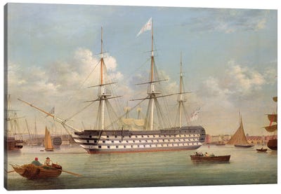 H.M.S. Britannia Lying Off Plymouth Canvas Art Print - Warship Art