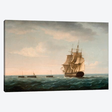 Rescue Of The Guardian's Crew By A French Merchant Ship, 2Nd January 1790 Canvas Print #BMN12124} by Thomas Buttersworth Canvas Wall Art