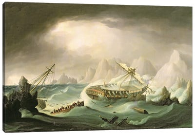 Shipwreck Off A Rocky Coast Canvas Art Print