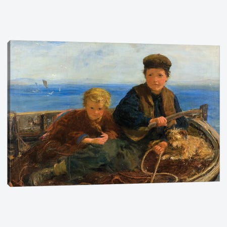 Two Boys And A Dog In A Boat, C.1871 Canvas Print #BMN12166} by William McTaggart Canvas Artwork