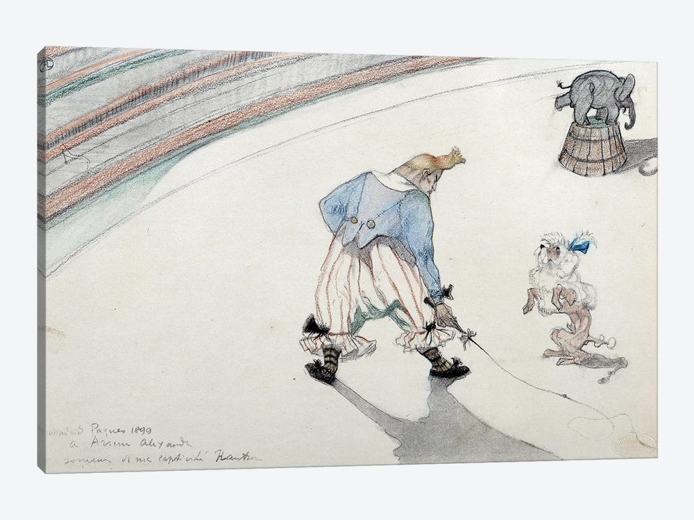 Circus Scene: Dressage. A Clown With A Scientist Dog And An Acrobatic Elephant by Henri de Toulouse-Lautrec 1-piece Canvas Art Print