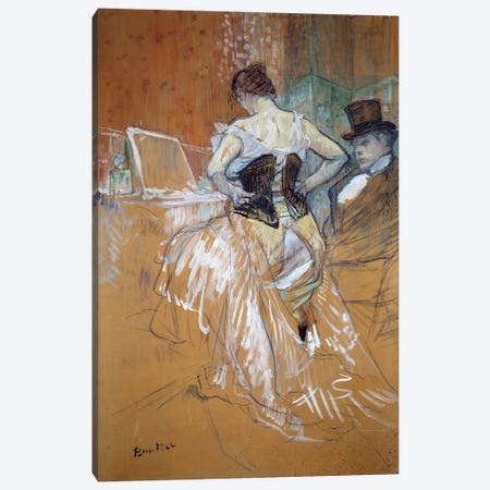 Conquete In Transit, The Woman In The Corset Prostituee Dresses In Front Of Her Client In A Brothel, 1896 Canvas Print #BMN12270} by Henri de Toulouse-Lautrec Canvas Print