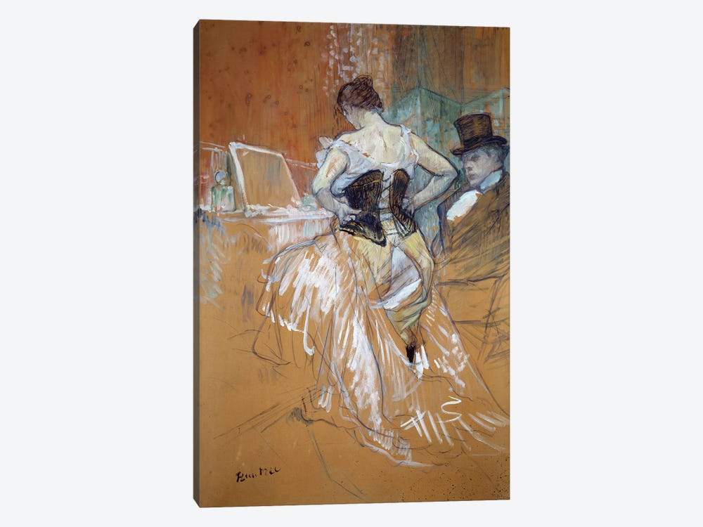 Conquete In Transit, The Woman In The Corset Prostituee Dresses In Front Of Her Client In A Brothel, 1896 by Henri de Toulouse-Lautrec 1-piece Canvas Wall Art
