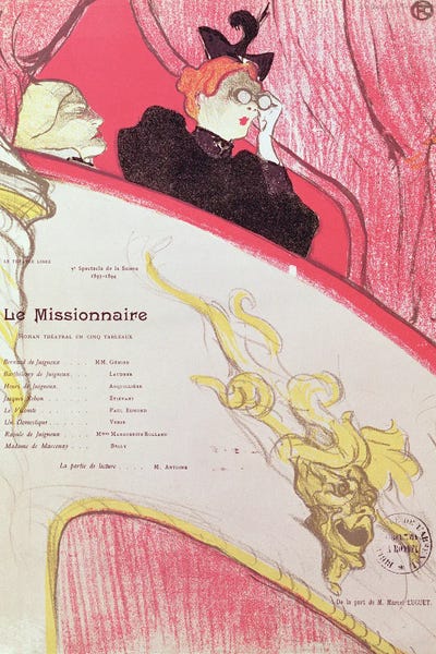 Cover Of A Programme For 'Le Missionaire' At The Theatre Libre, 1893-94 by Henri de Toulouse-Lautrec framed canvas print