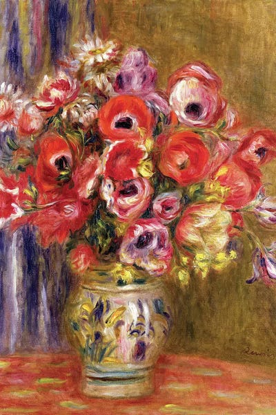 Pottery Still Life: Vase of Tulips and Anemones, c.1895 by Pierre-Auguste Renoir