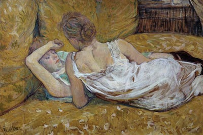 Les Deux Friendies Young Women Lying On A Bed, 1895 by Henri de Toulouse-Lautrec framed canvas print
