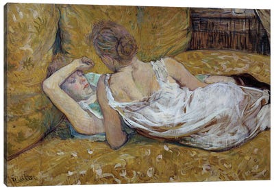 Les Deux Friendies Young Women Lying On A Bed, 1895 Canvas Art Print - Henri de Toulouse Lautrec