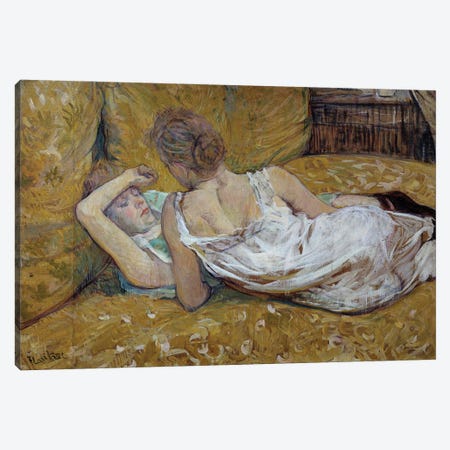 Les Deux Friendies Young Women Lying On A Bed, 1895 Canvas Print #BMN12366} by Henri de Toulouse-Lautrec Canvas Art