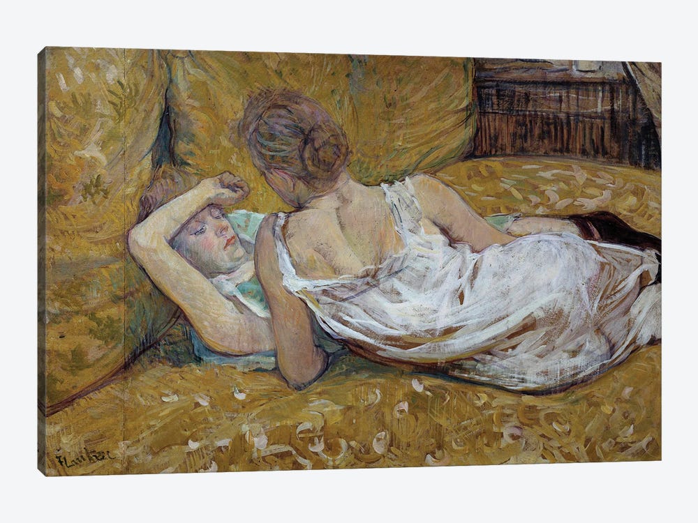 Les Deux Friendies Young Women Lying On A Bed, 1895 by Henri de Toulouse-Lautrec 1-piece Canvas Artwork