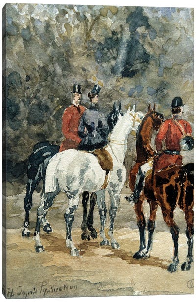 Meeting Of Hunting Horsemen, 1878 Canvas Art Print - Henri de Toulouse Lautrec