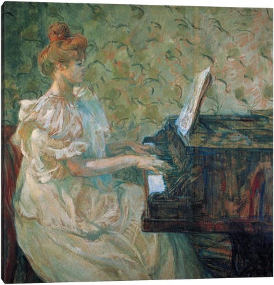 Misia Au Piano - Misia Natanson At The Piano, 1897 Canvas Art Print - Henri de Toulouse Lautrec