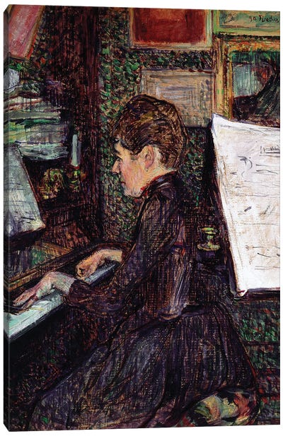 Miss Dihau On The Piano, 1890 Canvas Art Print - Henri de Toulouse Lautrec