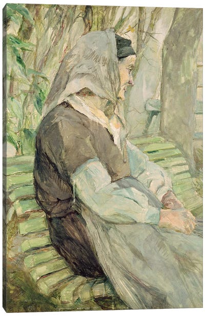 Old Woman Seated On A Bench In Celeyran, 1882 Canvas Art Print - Henri de Toulouse Lautrec