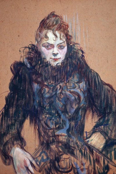 Portrait Of A Woman In The Black Boa - Oil On Cardboard, 1892 by Henri de Toulouse-Lautrec canvas print