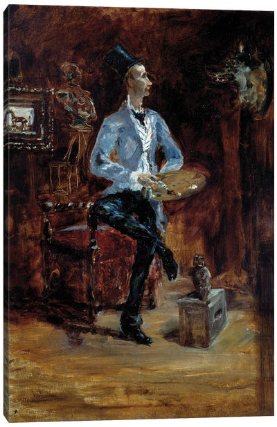 Portrait Of The Painter Rene Princeteau In His Workshop, 1881 Canvas Art Print - Henri de Toulouse Lautrec