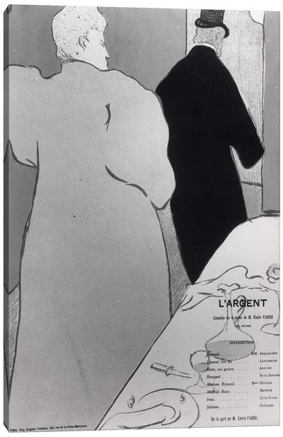 Poster Advertising The Play 'L'Argent' Canvas Art Print - Henri de Toulouse Lautrec