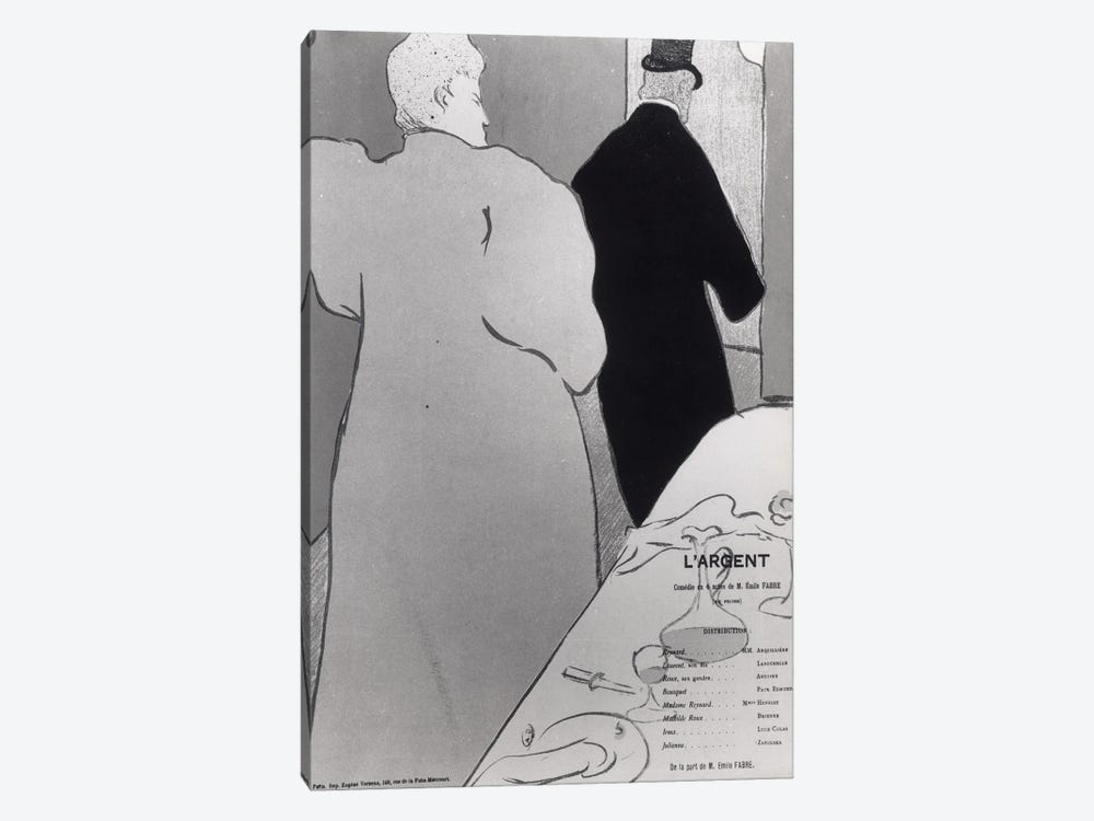 Poster Advertising The Play 'L'Argent' by Henri de Toulouse-Lautrec 1-piece Canvas Art Print