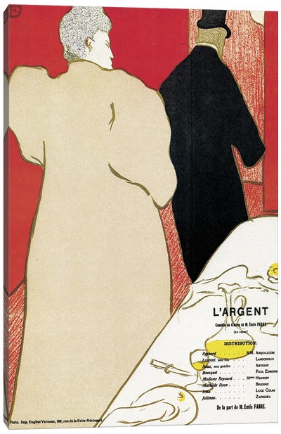 Poster Advertising The Play 'L'Argent', C.1890 Canvas Art Print - Henri de Toulouse Lautrec