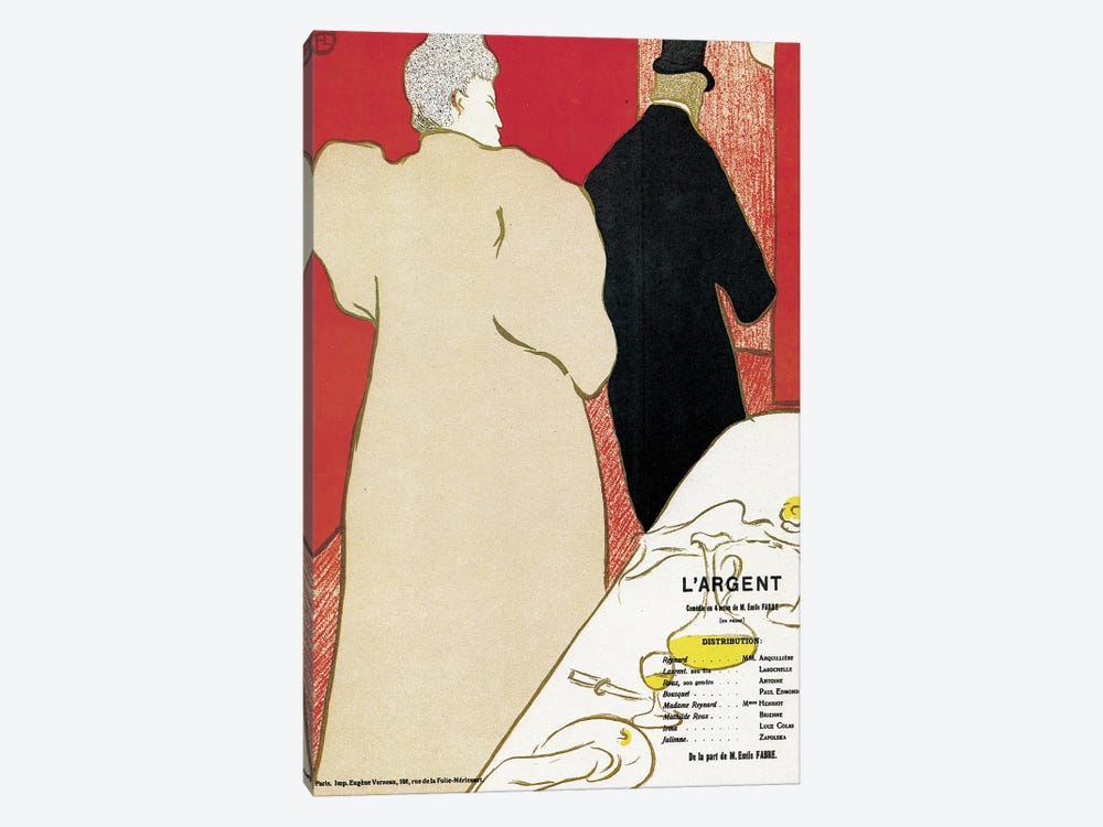 Poster Advertising The Play 'L'Argent', C.1890 by Henri de Toulouse-Lautrec 1-piece Canvas Artwork