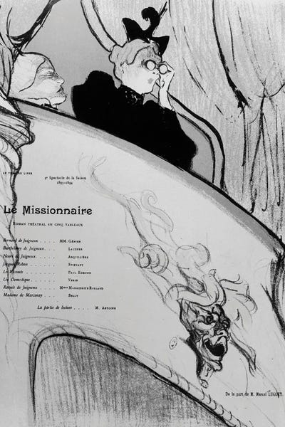 Performing Arts: Poster Advertising The Play 'Le Missionnaire', 1893-94 by Henri de Toulouse-Lautrec