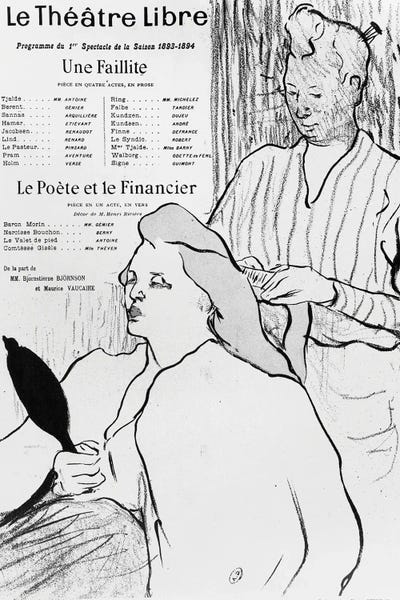 Poster Advertising The Plays 'Une Faillite' And 'Le Poete Et Le Financier', 1893-94 by Henri de Toulouse-Lautrec canvas print