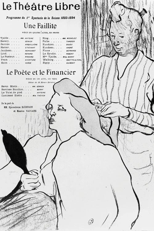 Poster Advertising The Plays 'Une Faillite' And 'Le Poete Et Le Financier', 1893-94 by Henri de Toulouse-Lautrec wall art