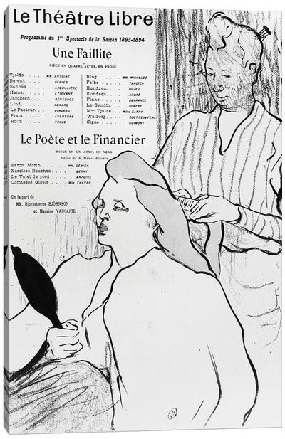 Poster Advertising The Plays 'Une Faillite' And 'Le Poete Et Le Financier', 1893-94 Canvas Art Print - Henri de Toulouse Lautrec