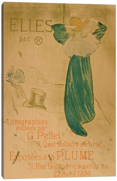 Poster Of Frontispiece For Elles, Pub. 1896 Canvas Art Print - Henri de Toulouse Lautrec
