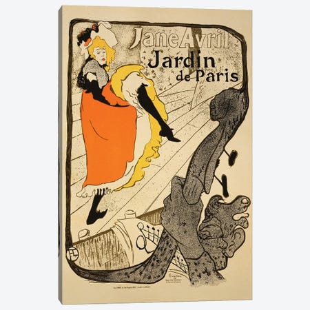 Reproduction Of A Poster Advertising 'Jane Avril' At The Jardin De Paris, 1893 Canvas Print #BMN12496} by Henri de Toulouse-Lautrec Canvas Art