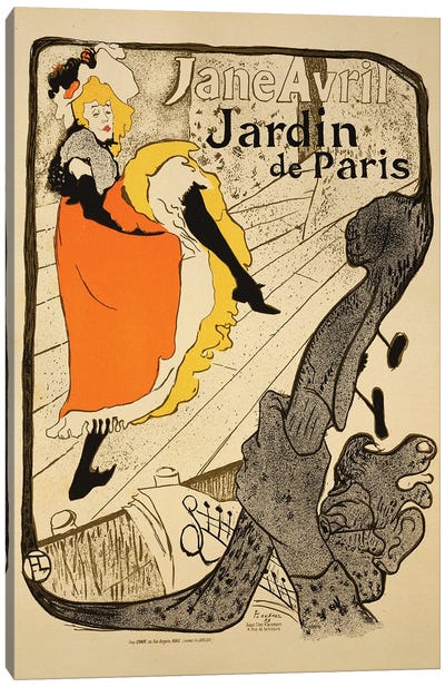Reproduction Of A Poster Advertising 'Jane Avril' At The Jardin De Paris, 1893 Canvas Art Print - Henri de Toulouse Lautrec