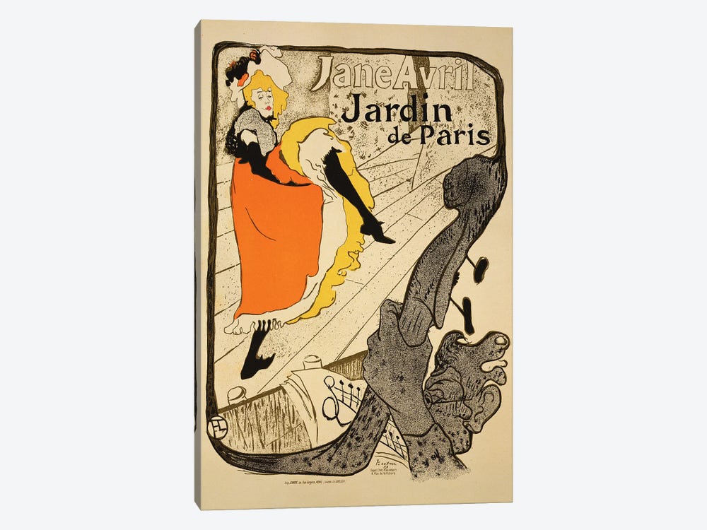 Reproduction Of A Poster Advertising 'Jane Avril' At The Jardin De Paris, 1893 by Henri de Toulouse-Lautrec 1-piece Canvas Wall Art