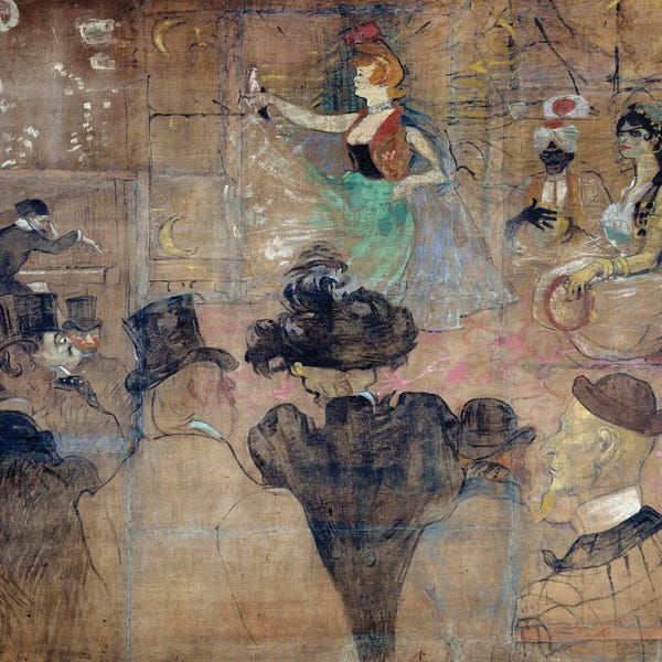 Henri de Toulouse-Lautrec: Sign For The House Of The Goulue , At The Foire Du Trone In Paris. Moorish Dance Or Almees. Drawing , 1895 by Henri de Toulouse-Lautrec