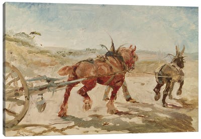 Team Of Horses In Harness Canvas Art Print - Henri de Toulouse Lautrec