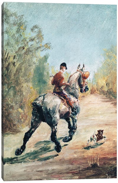 Trotting Horseman With A Little Dog, 1879 Canvas Art Print - Henri de Toulouse Lautrec