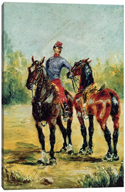 Two Horses And A Groom, 1880 Canvas Art Print - Henri de Toulouse Lautrec