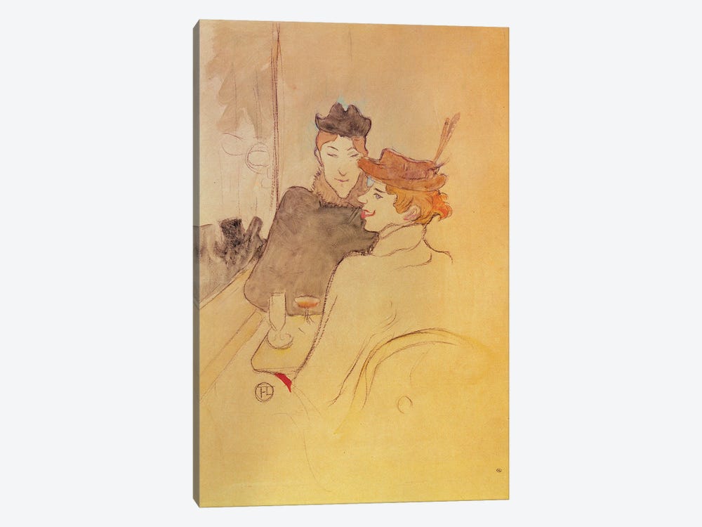 Two Women Sitting In A Cafe by Henri de Toulouse-Lautrec 1-piece Canvas Wall Art