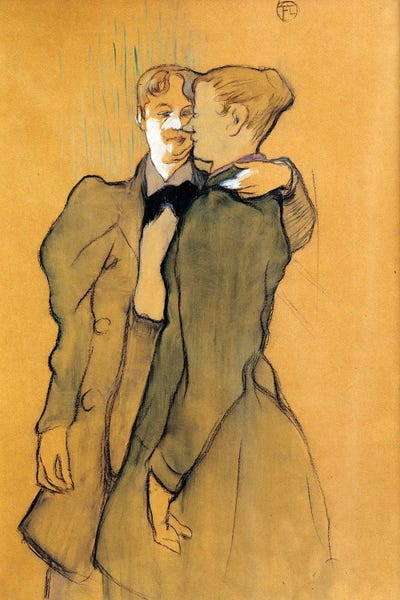 Two Women Waltling. Drawing , 1894 by Henri de Toulouse-Lautrec framed wall art