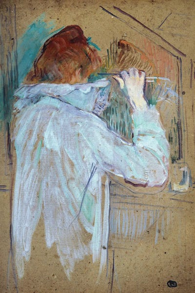 Henri de Toulouse-Lautrec: Woman Curling Painting On Cardboard 1891 by Henri de Toulouse-Lautrec