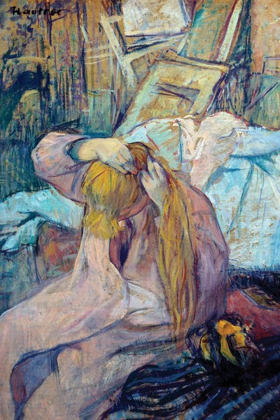 Henri de Toulouse-Lautrec: Woman Dressing Oil On Cardboard 1891 by Henri de Toulouse-Lautrec