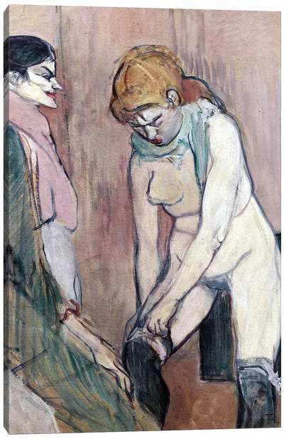 Woman Pulling Her Stockings Or Woman Of House Canvas Art Print - Henri de Toulouse Lautrec