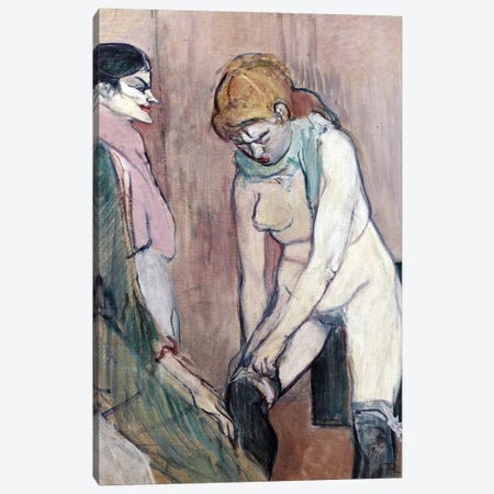 Woman Pulling Her Stockings Or Woman Of House Canvas Print #BMN12641} by Henri de Toulouse-Lautrec Canvas Wall Art