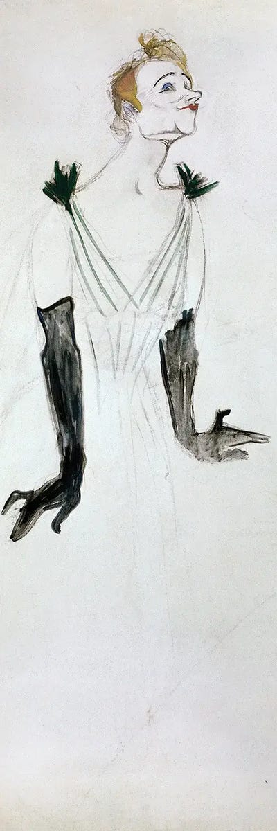 Yvette Guilbert, 1894 by Henri de Toulouse-Lautrec framed canvas print