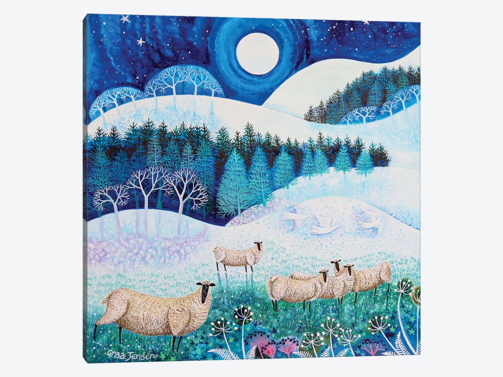 Frosty Sheep,2020, by Lisa Graa Jensen 1-piece Canvas Art