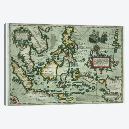 Map of the East Indies, pub. 1635 in Amsterdam  Canvas Print #BMN1276} by Dutch School Canvas Art